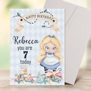 Carte d'anniversaire Alice au pays des merveilles pour tous les âges - Carte d'anniversaire personnalisée.