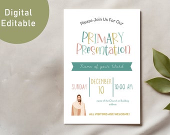 LDS Primärprogramm EINLADUNG | Primäre Präsentation Programm Vorlage |  Primäres Sakrament-Programm |  BEARBEITBAR