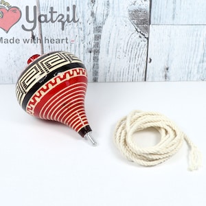 Decorated Wooden Spinning Top Toy / Trompo de Madera Decorado Made in Mexico Red