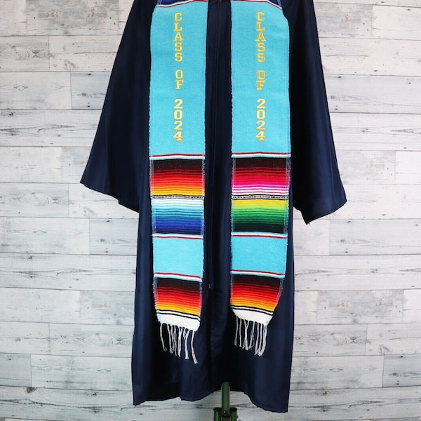 Class of 2024 Sarape graduation sash school stole wraps Mexican Stole Turquoise