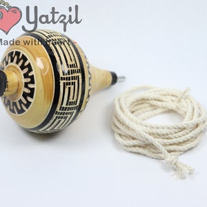 Decorated Wooden Spinning Top Toy / Trompo de Madera Decorado Made in Mexico Natural