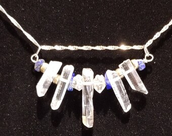 Quartz crystal and Lapis row necklace