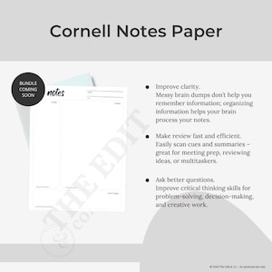 Modello di appunti Cornell / Agenda minimalista per studio, riunioni e produttività (download in PDF)