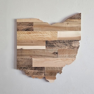 Letrero de madera de Ohio para decoración de pared, gran recorte rústico del estado de Ohio, regalo personalizado para inauguración de la casa, hecho a mano con palés de madera.