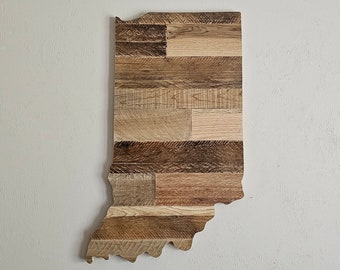 Wooden Indiana State Sign Wall Art Decor, Large Home State Cutout, Personalized Housewarming Gift Handmade With Reclaimed Pallet Wood