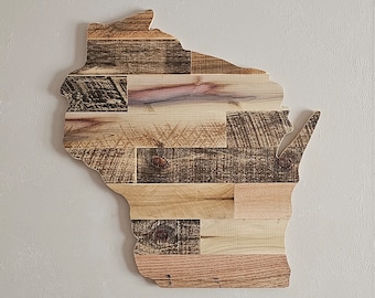 Wooden Wisconsin State Sign Wall Art Decor, Large Home State Cutout, Personalized Housewarming Gift Handmade With Reclaimed Pallet Wood