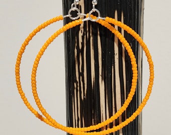Orange Beaded Hoop Earrings