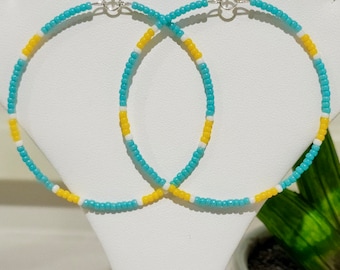 Teal and Yellow Teardrop Hoop Earrings