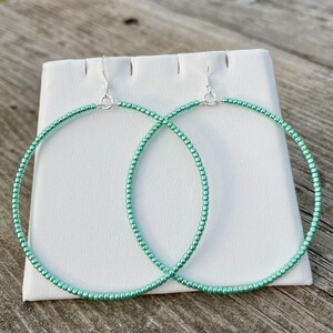 Metallic Sea Green Hoop Earrings