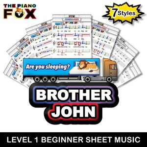 Brother John (Frère Jacques) - Partitura de piano para principiantes para niños