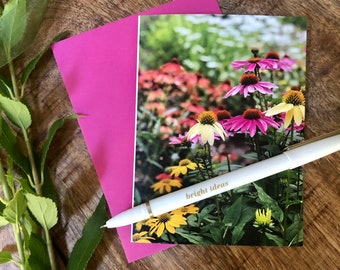 Floral notecards with envelopes, Echinacea, Colorful pink blank notecards, Set of 8, Stationery set, Floral greeting card set, Gardener gift