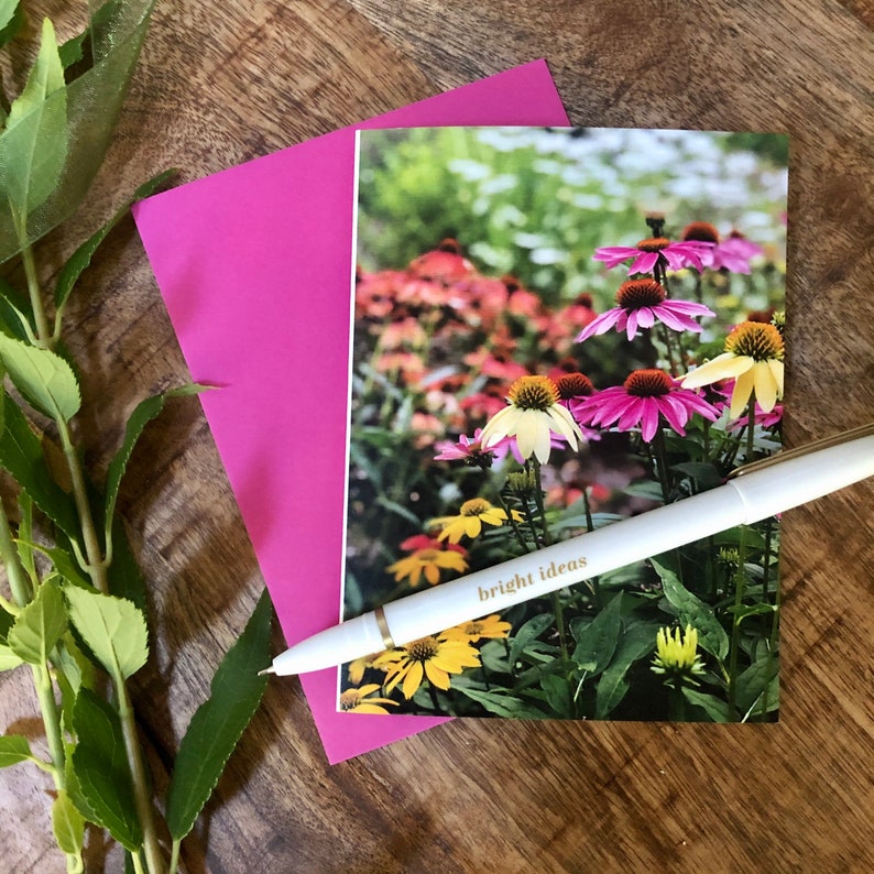 Floral notecards with envelopes, Echinacea, Colorful pink blank notecards, Set of 8, Stationery set, Floral greeting card set, Gardener gift image 1