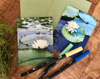 Water Lily notecards with envelopes, White lily, Lake themed blank notecards, Set of 8, Lake life notecards, Greeting cards, Gardener gift