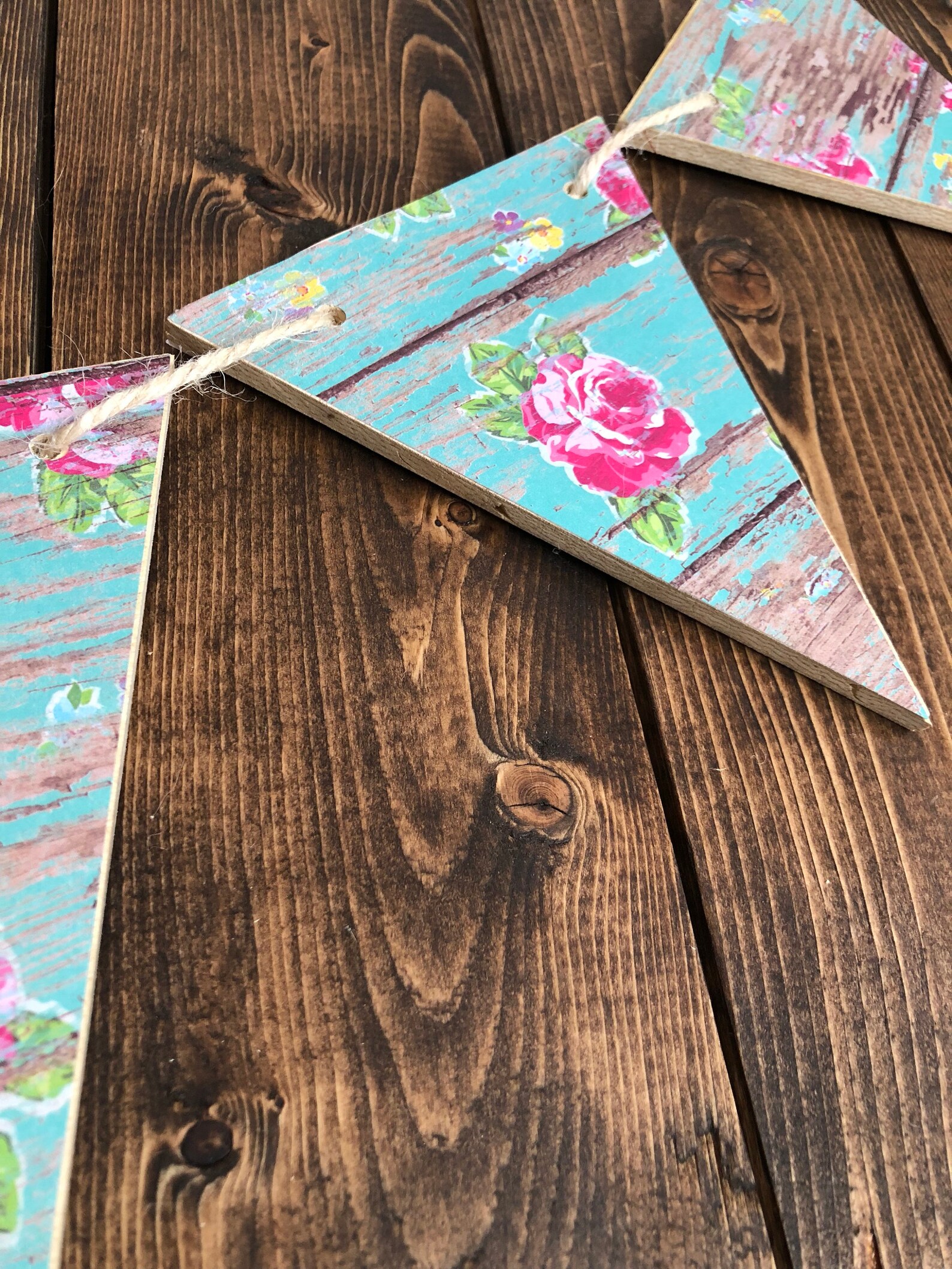 Rustic floral wood banner Rustic Farmhouse decor Bunting Etsy
