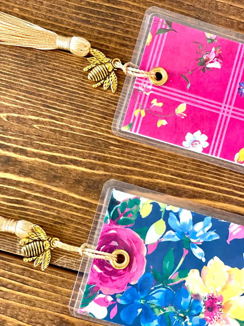 Floral bookmark with bee charm, Gold Tassel, Garden gift, Book lover gift, Bookworm gift, Gardener gift, Bookclub, Mother's Day gift image 5