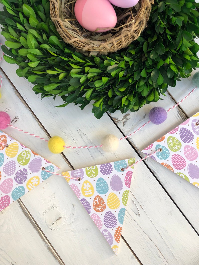 Felt garland Easter garland Spring decor Pom Pom garland Etsy