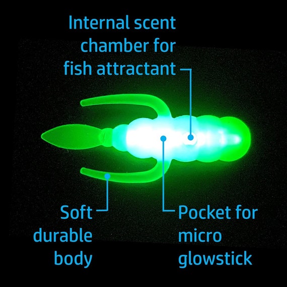 Darth Water Lures, Grub, 1.5 Soft Body, Glowstick Illuminating Fishing  Lure, 4-pack 
