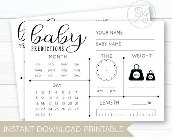 Newborn Predictions, Baby Shower Game, Baby Prediction Cards, Baby Shower Activity, Instant Download Prints, Design #B101