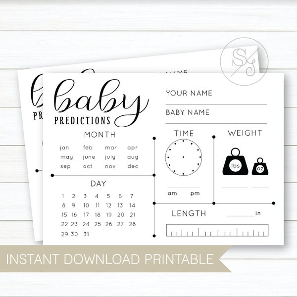 Newborn Predictions, Baby Shower Game, Baby Prediction Cards, Baby Shower Activity, Instant Download Prints, Design #B101