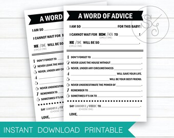 Baby Advice Cards, Newborn Prediction Card, Gender Neutral, Wishes for Baby, Baby Shower Activity, Keepsake Baby Game, Design #B105