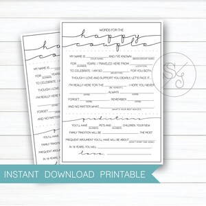 Hochzeitsratgeberkarten, Hochzeitsgast Aktivität, Mad Libs Karten, Brautpaar Aktivität, Sofort Download Ausdrucke, Design #W170