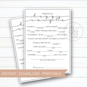 Wedding Mad Libs, Hochzeitsgast Aktivität, Weisheits- und Ratschlagkarten, Hochzeitsspiele, Sofort Download Printable, Design #W165