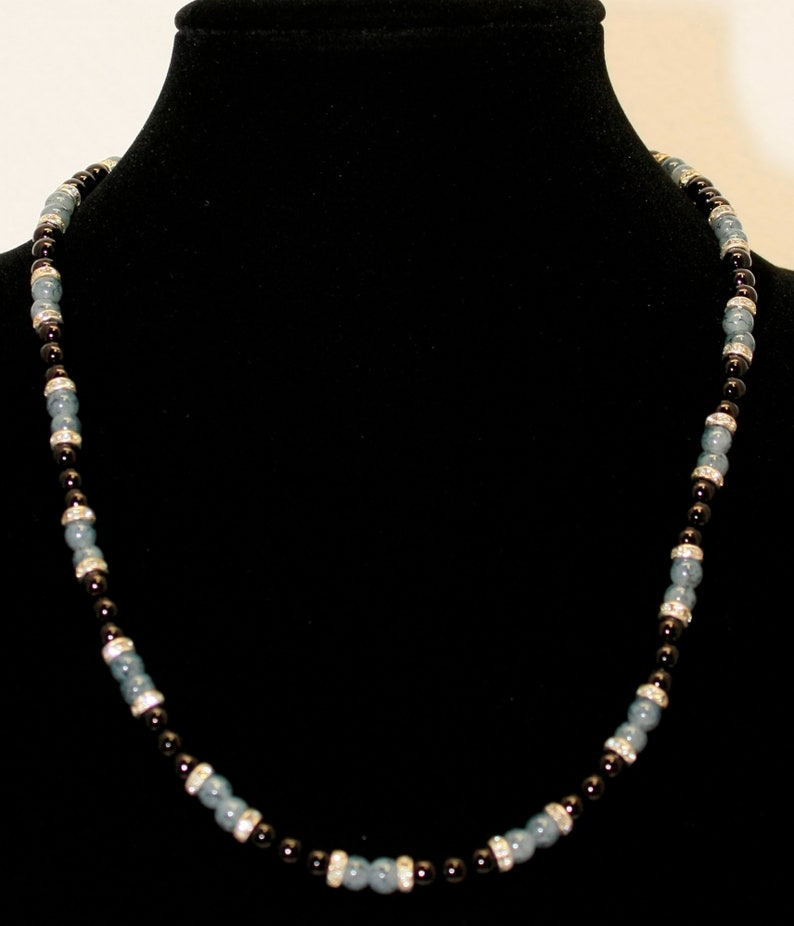 Crystal necklace Handmade Jewelry. Birthday Gift for that special person elegant jewelry set Black and gray glass pearls with crystals