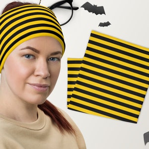 Funny Bumble Bee Neck Gaiter Bandana Hair Band Headband Mouth Nose Face Cover, Yellow Black Narrow Striped Halloween Costume Accessoires