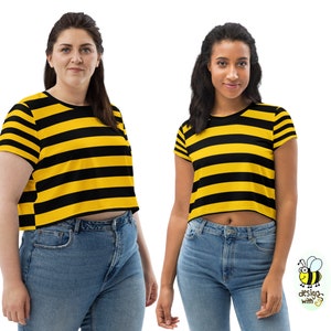 Black and yellow striped crop top top