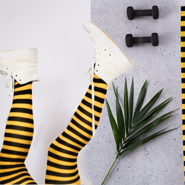 Bee Stripes Leggings Bumblebee Black Yellow Halloween Cosplay Carnival Costume Comfy Stretch Narrow Striped Patterned Microfiber Pants