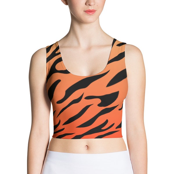 Tiger Crop Top orange cropped womens girls animal print ombre color gradient black stripes circus clothing fancy dress costume printed shirt