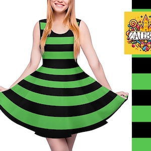 Cute Striped Skaterdress Green and Black Striped / Funny Costume Stripes Dress / Fun Halloween Cosplay Costume Outfit