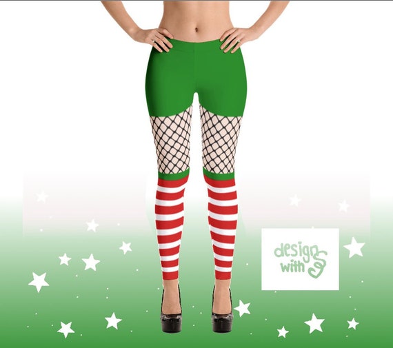 Sexy Christmas Elf Leggings I Red White Green Stripes I Fake Etsy
