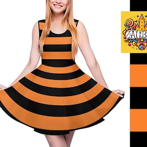 Cute Striped Skaterdress Orange and Black Striped / Funny Costume Stripes Dress / Fun Halloween Cosplay Costume Outfit