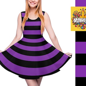 Cute Striped Skaterdress Purple and Black Striped / Funny Costume Stripes Dress / Fun Halloween Cosplay Costume Outfit
