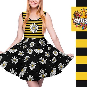 Cute Bumble Bee Skaterdress Yellow Black Striped I Queen Honey Bees Funny Costume Stripes Dress / Funny Halloween Costume Outfit