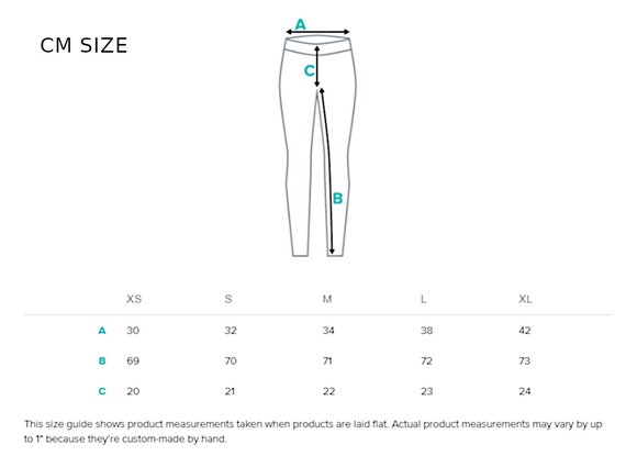 Chatoyant Pants Size Chart