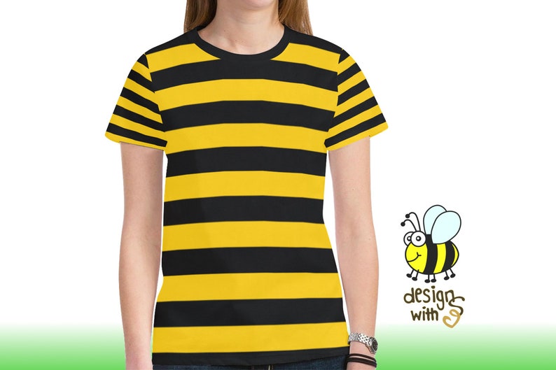 Bumble Bee Tshirt Yellow Black Striped I Queen Honey Bees Funny