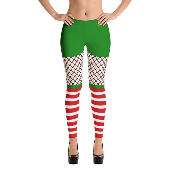 Sexy Christmas Elf Leggings I Red White Green Stripes I Fake Etsy
