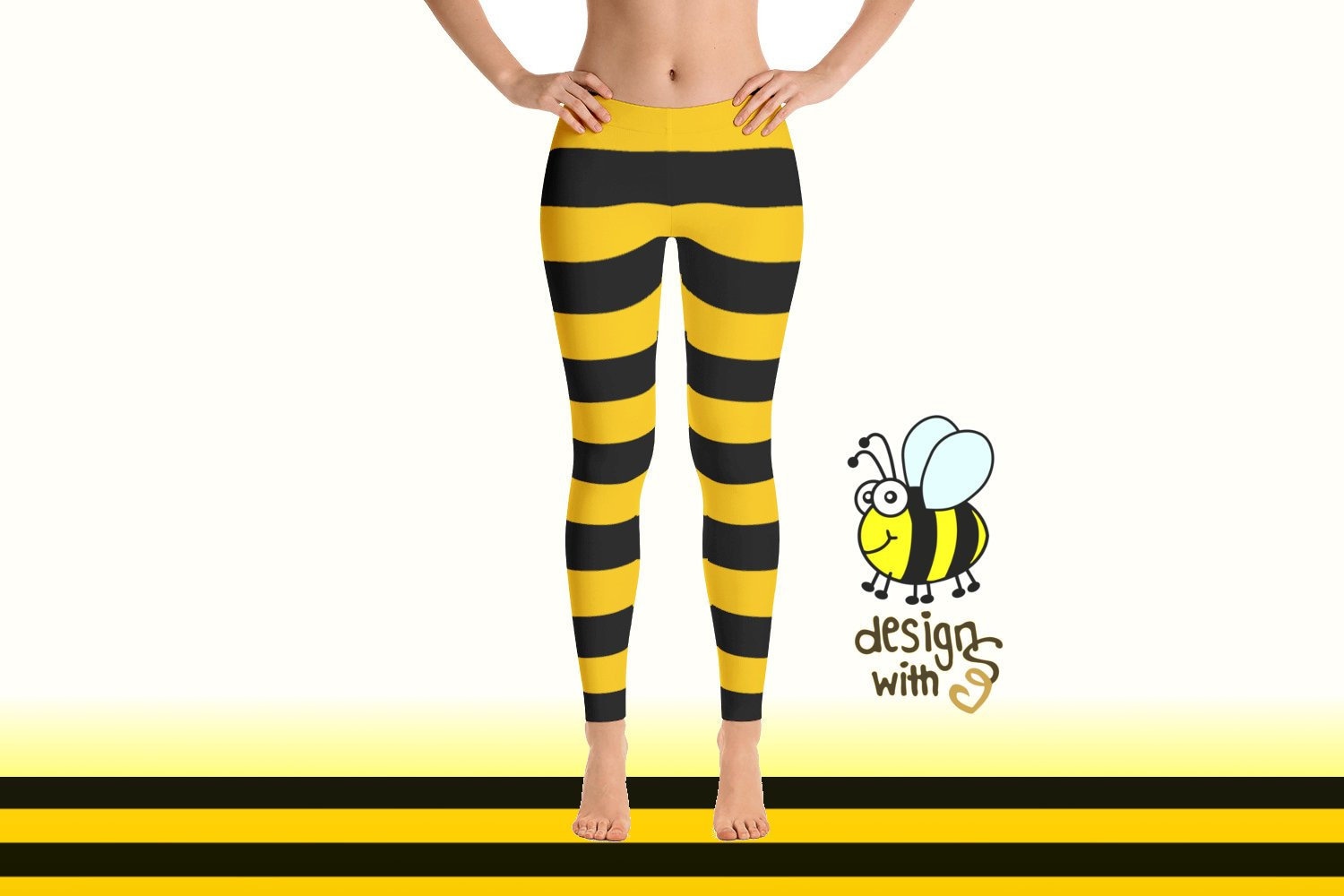 Bumble Bee Leggings, Yellow and Black Stripe Leggings, Pattern