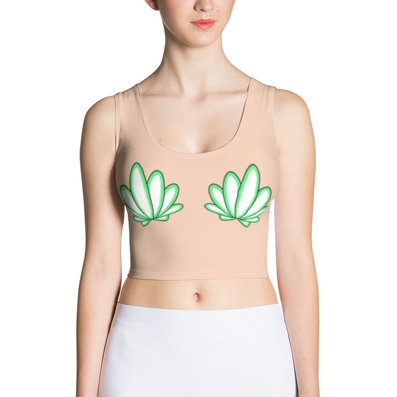 Funny Mermaid Crop Top Faux Seashell Bra Print I Green Sea Shells on Nude Background Tank Top Belly Free I Fun Carnival Costume Printed