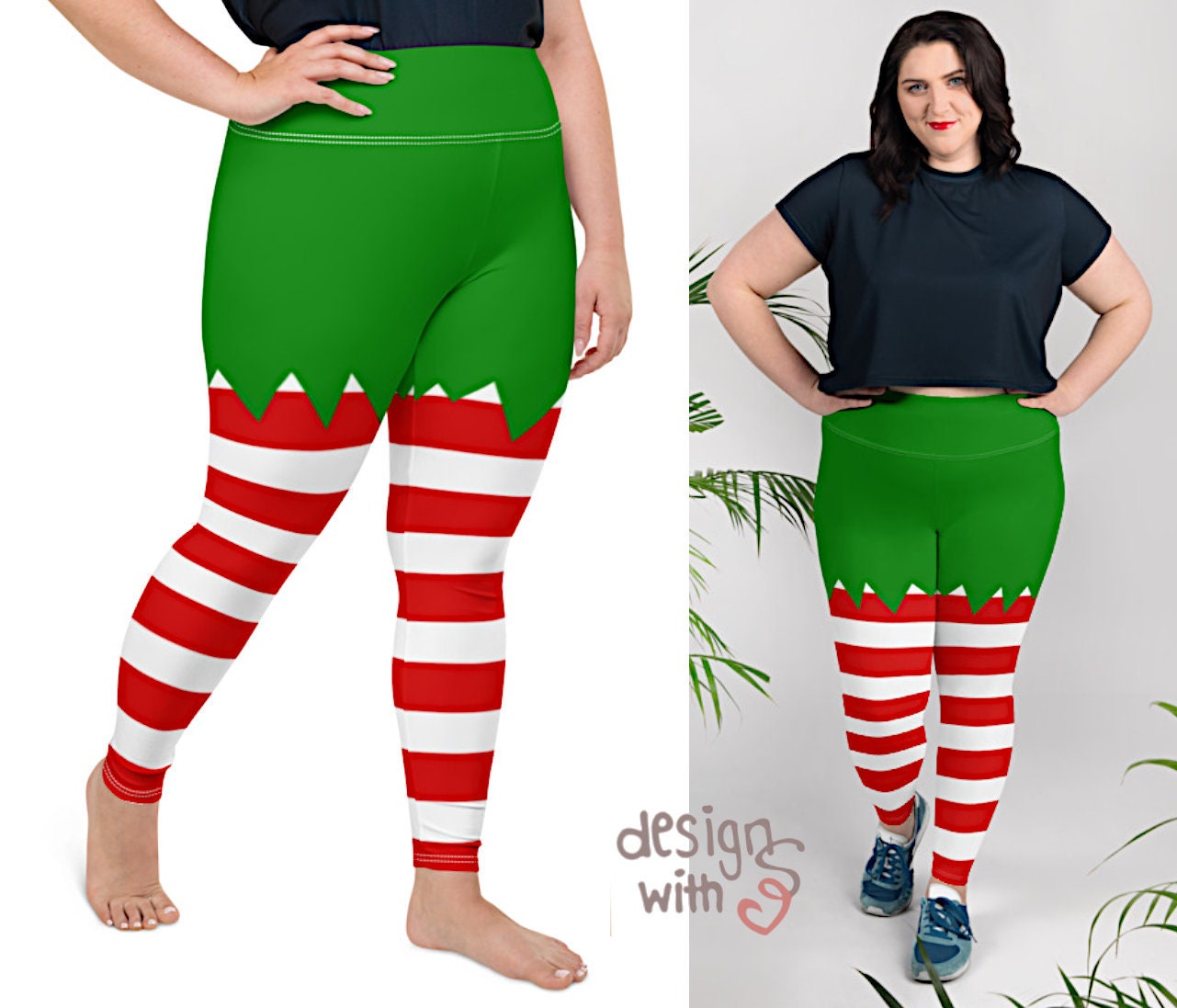 Christmas Elf Leggings Plus Size Red White Green Stripes Pattern I Cute  Print Printed Yoga Pants Funny X-mas Costume Women Girls 2XL 6 XL -   Canada
