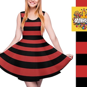 Cute Striped Skaterdress Red and Black Striped / Funny Costume Stripes Dress / Fun Halloween Cosplay Costume Outfit