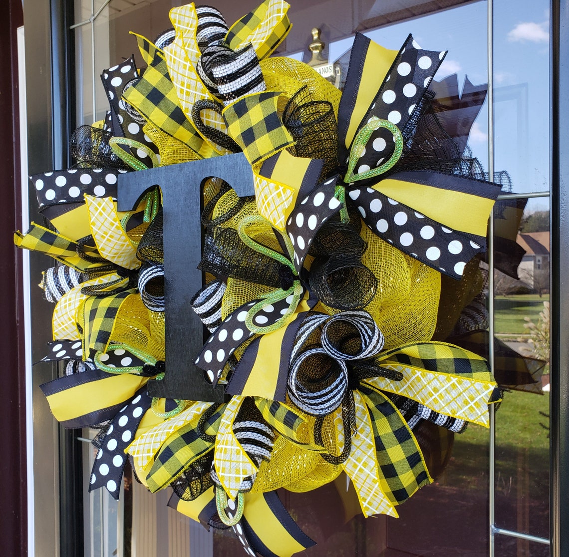 Black and Yellow Wreath Yellow and Black Wreath Hawkeyes Etsy