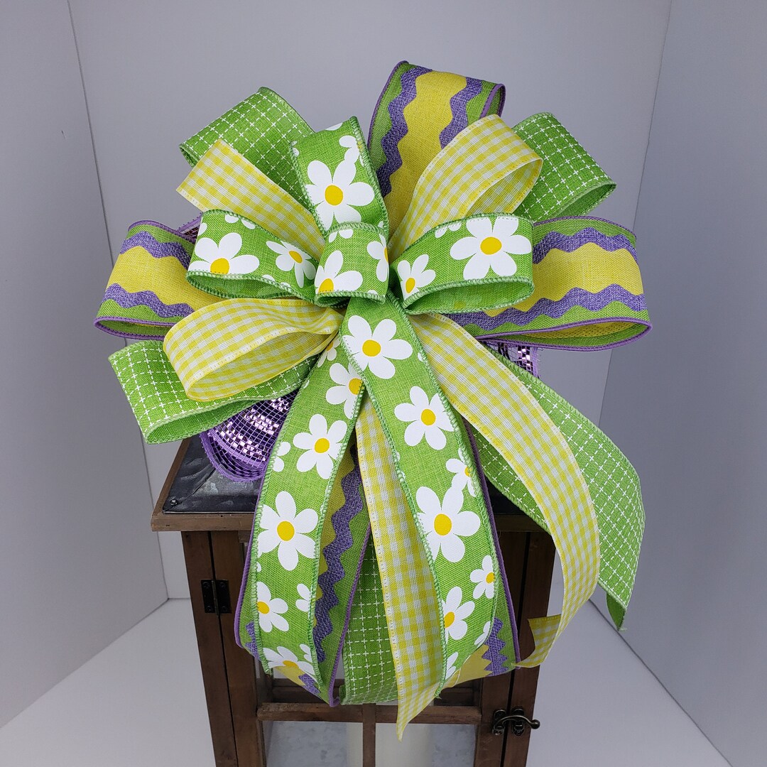 Spring Bow With Daisies, Spring Wreath Bow, Spring Decor, Easter Decor