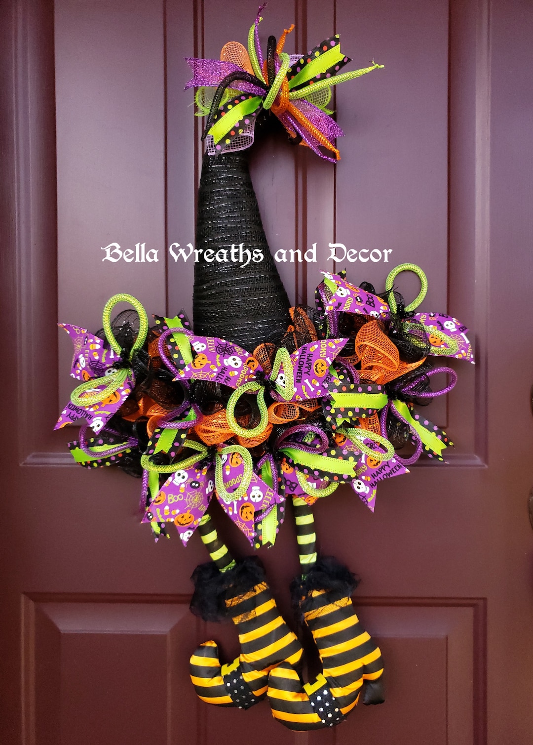 Whimsical Witch Hat Wreath, Halloween Front Door Decor - Etsy