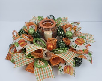 Fall centerpiece for table, Fall Farmhouse Centerpiece, Autumn Centerpiece, Fall Led candle, Pumpkin Centerpiece, Thanksgiving Centerpiece