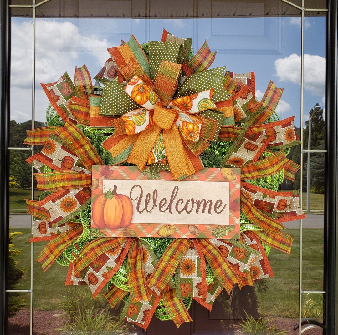 Fall Wreath for Front Door, Pumpkin Wreath, Fall Welcome Wreath, Fall ...