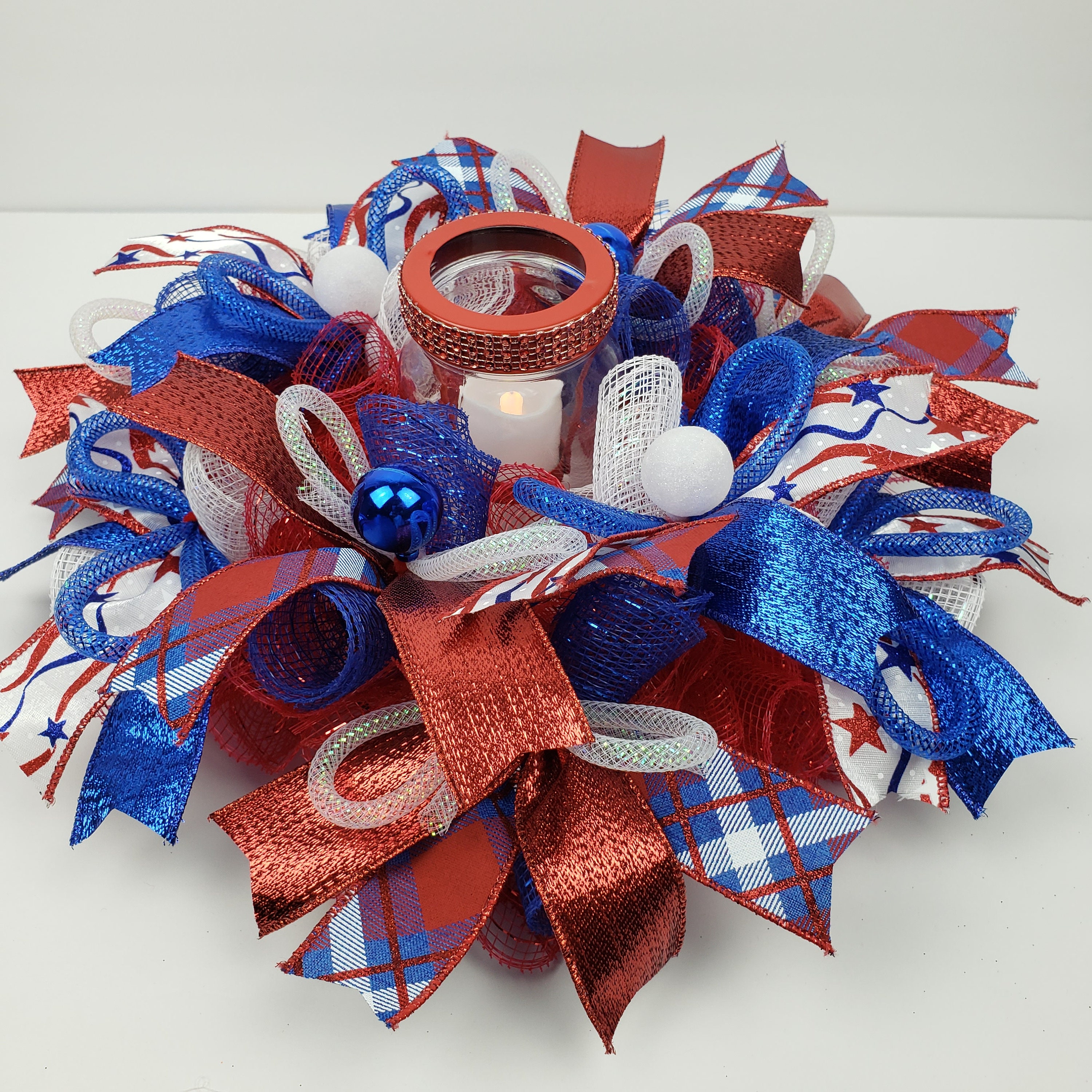 Patriotic centerpiece Summer Centerpiece Red White and Blue Etsy