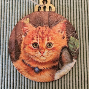Cat wooden decoupage ornament
